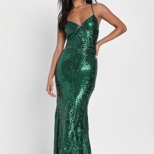 Lulu’s emerald sequin floor length dress